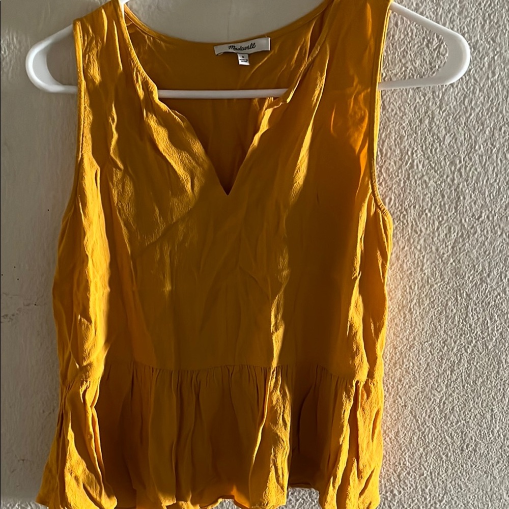 Madewell Gold Peplum Pleated Tank Top
